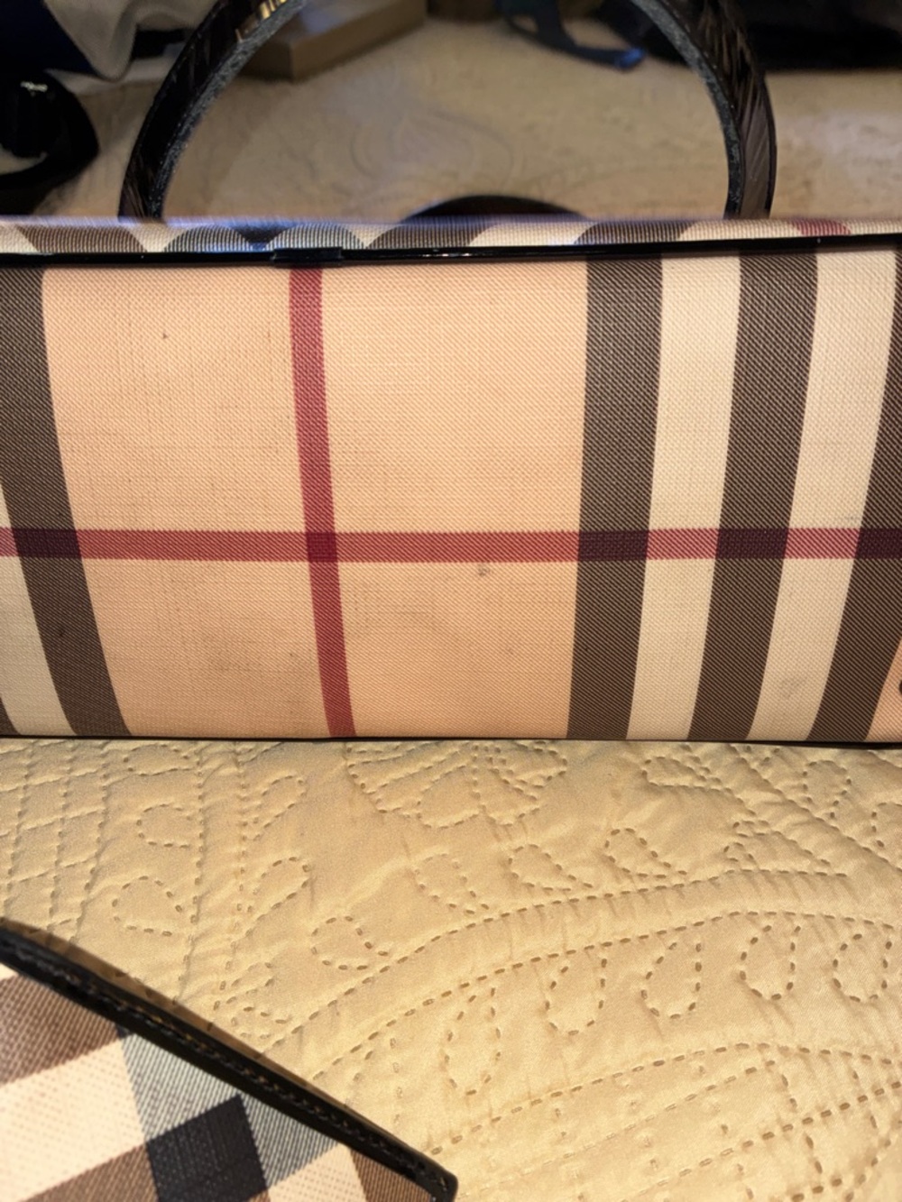 Burberry Beige Check Messenger Bag and wallet with Black Patent Trim - Picture 6 of 8